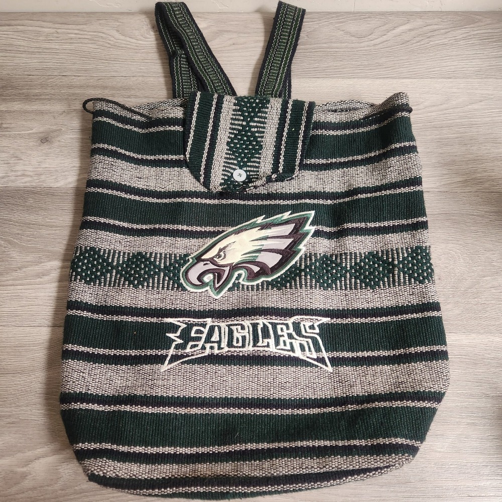 Philadelphia Eagles Woven Baja Striped Backpack Green Boho Fan Gear Football
